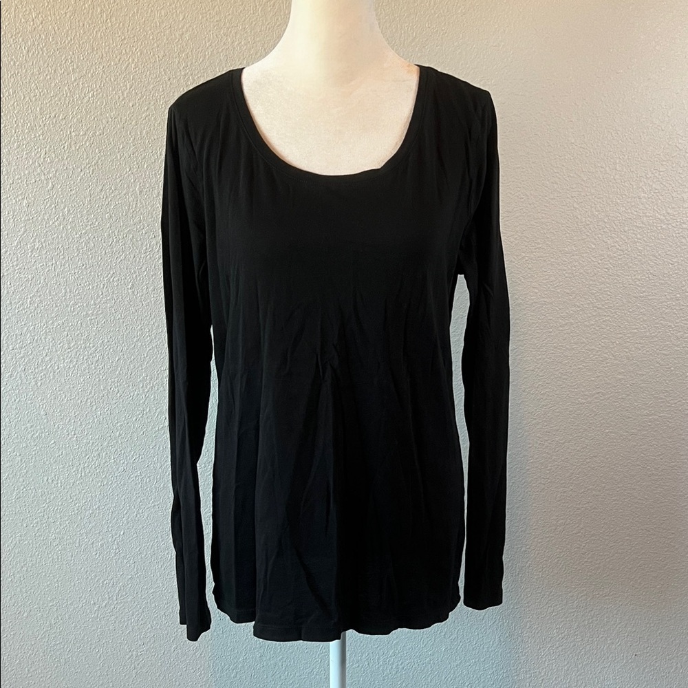Loft Factory Cotton Scoopneck Long Sleeve TShirt Black Size Large
